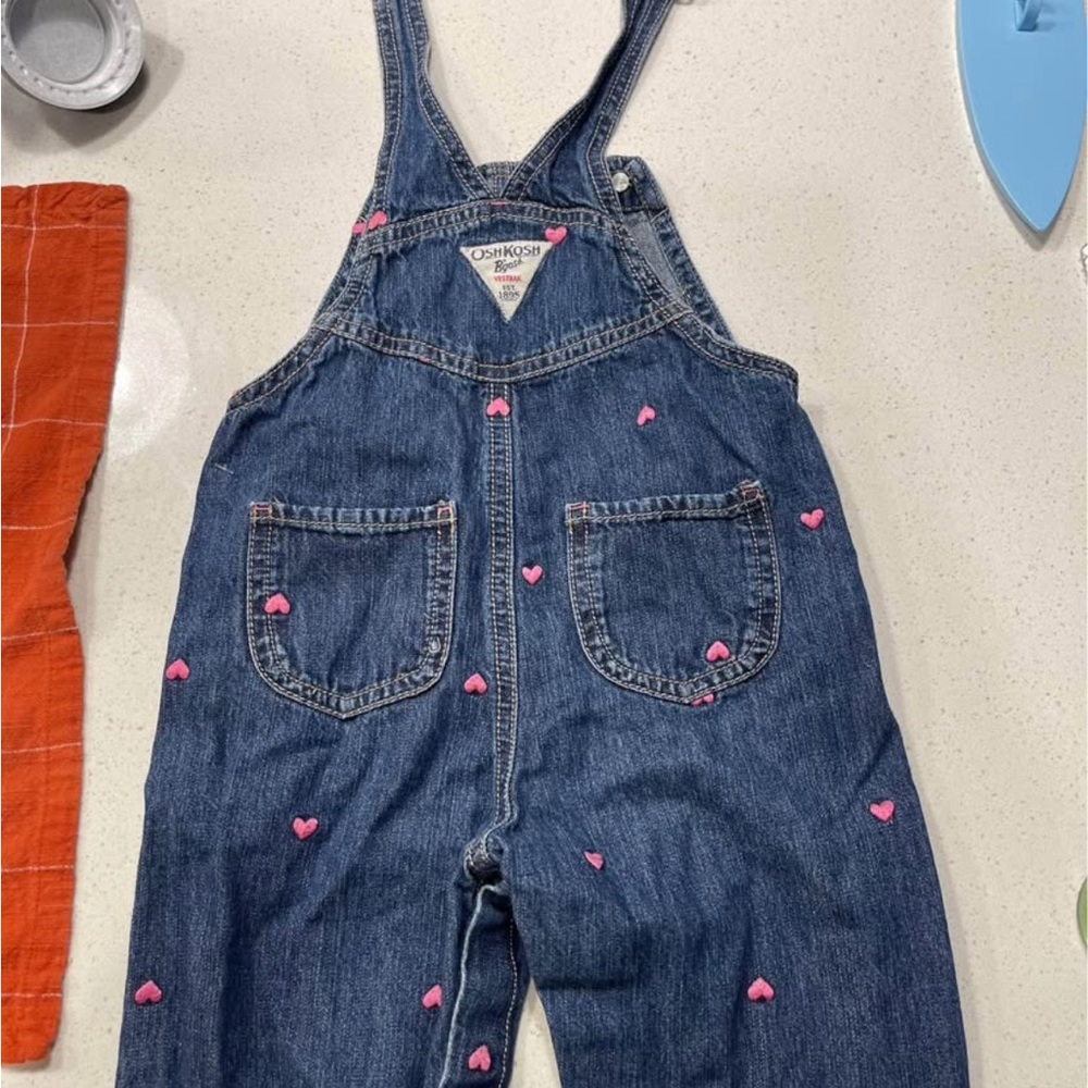 OshKosh B'gosh Blue Overalls with Pink Heart Details